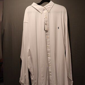 4XLT White Long Sleeve Polo Button Down Shirt